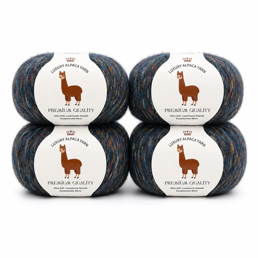 LOT of 4 Luxury Alpaca Yarn, Ultra-Soft, Blue Multicolor